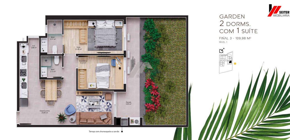 Apartamento a venda de 3 dormitorios sendo todos suites no bairro cacupé