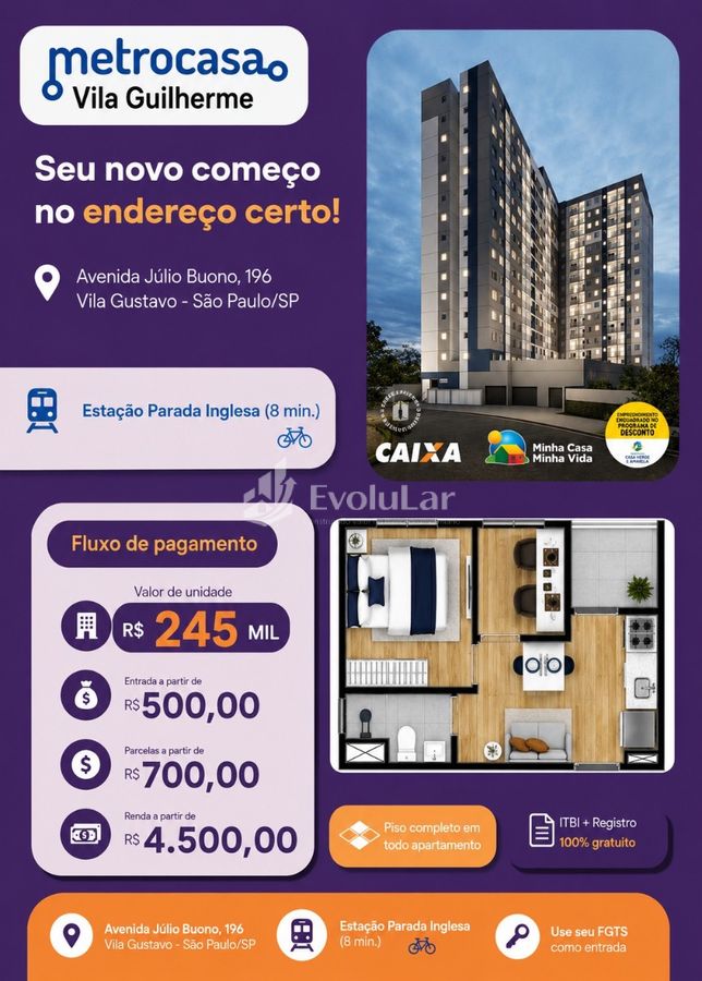 Apartamento com 1 quarto, Vila Guilherme - São Paulo