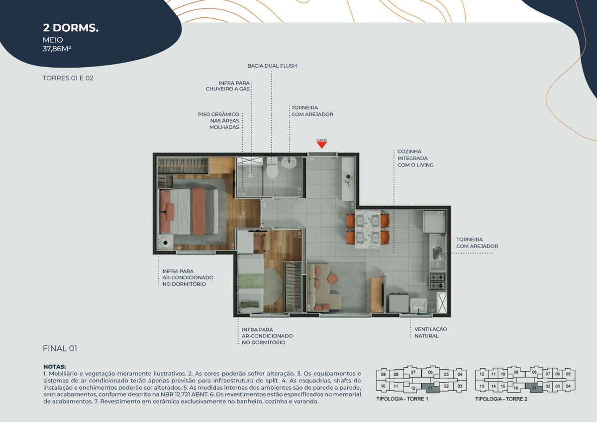 Estilo lapa construtora riva lançamento 37 metros 02 dormitó