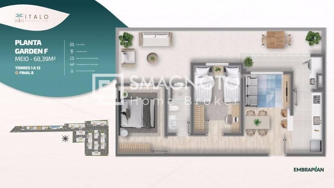 Apartamento com 2 dormitórios à venda, 49 m² por R$ 250.000,00 - Jardim Abaeté - Piracicaba/SP