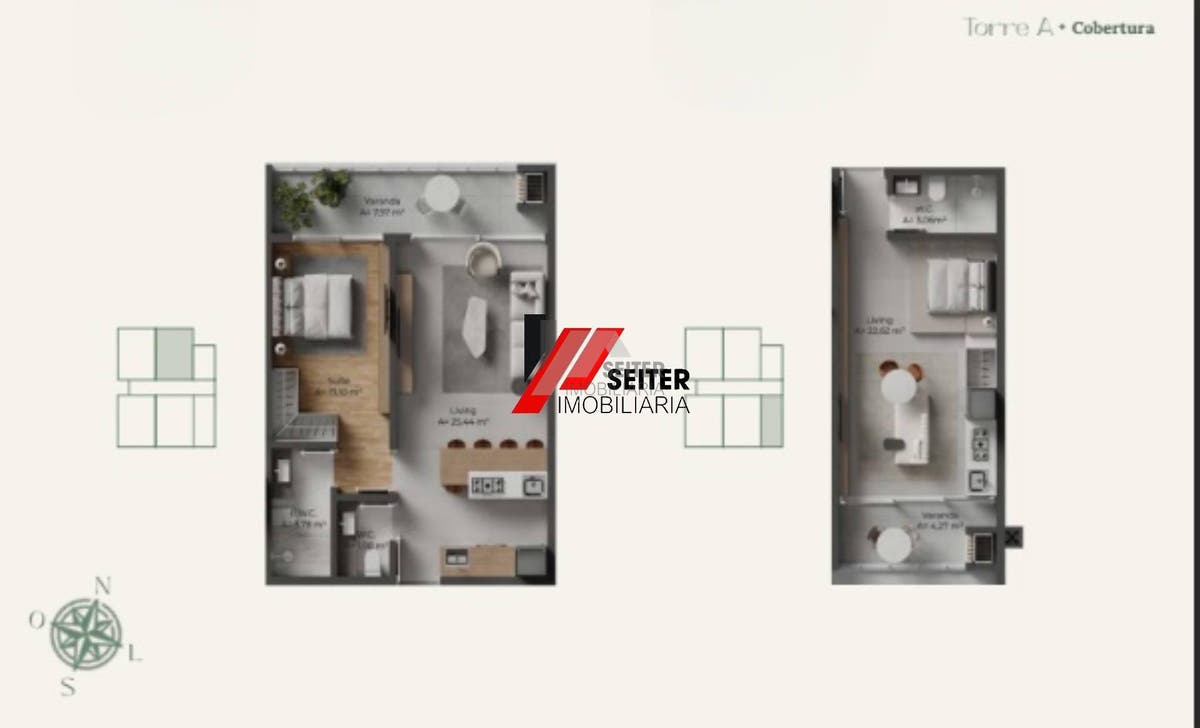 Apartamento 1 suíte mais lavabo com área privativa de 61,02m2 em Santo Antônio de Lisboa para venda