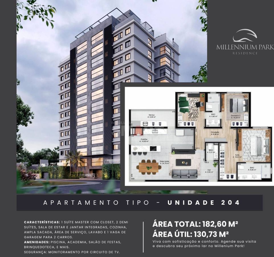 Apartamento com 1 suíte master + 2 demi suítes