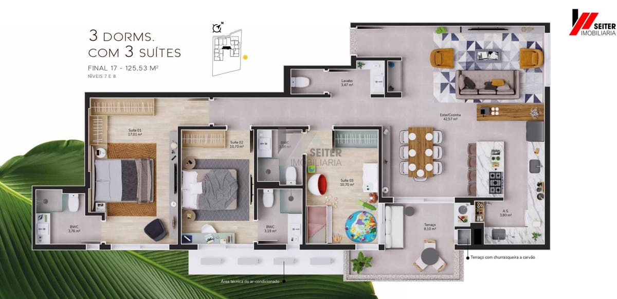 Apartamento a venda de 3 dormitorios com 2 suites no bairro cacupé