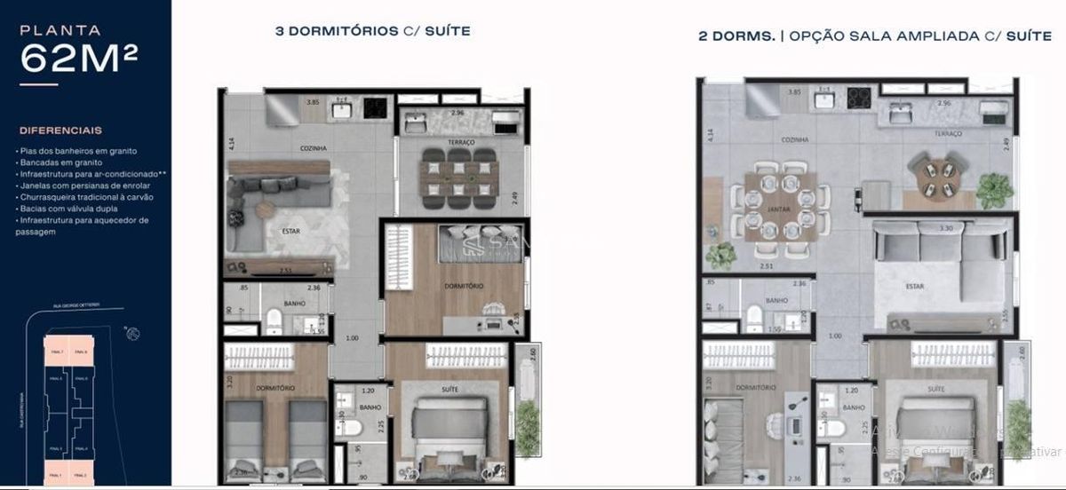 Apartamento, 3 quartos, 62 m² - Foto 3