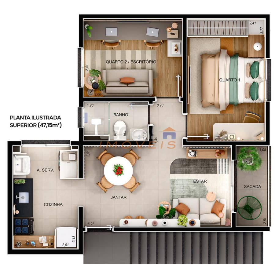 Apartamento de 2 quartos, 47m² no bairro Bandeirinhas, em Betim | Eu Corretor