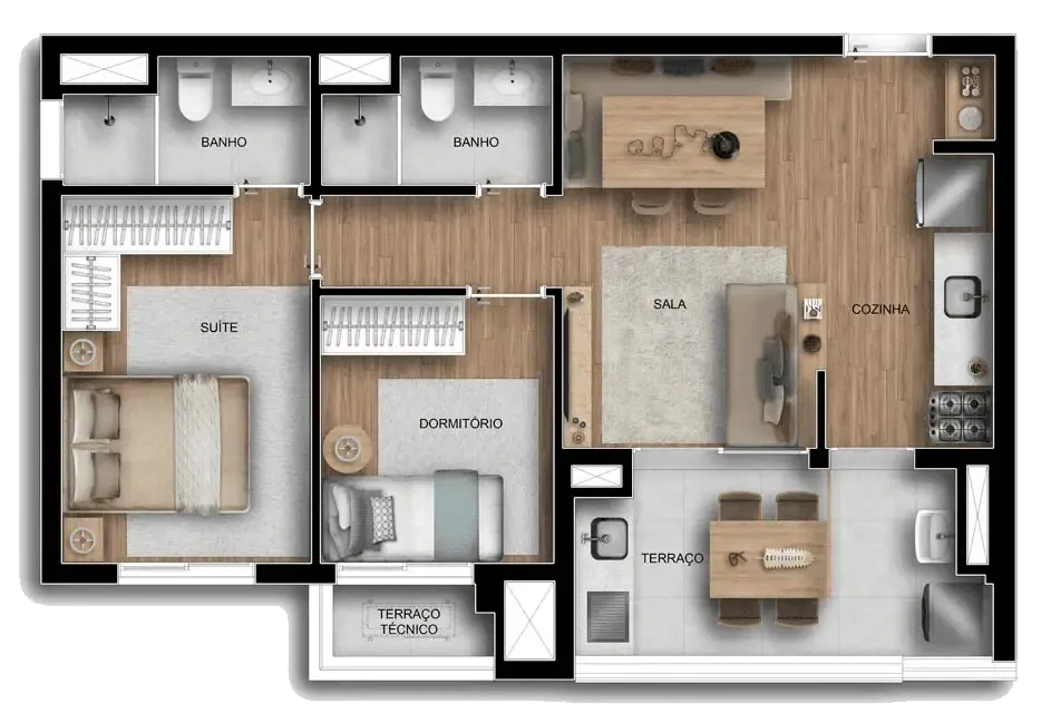 Viccino construtora tarjab construção 60 metros 02 dormitóri