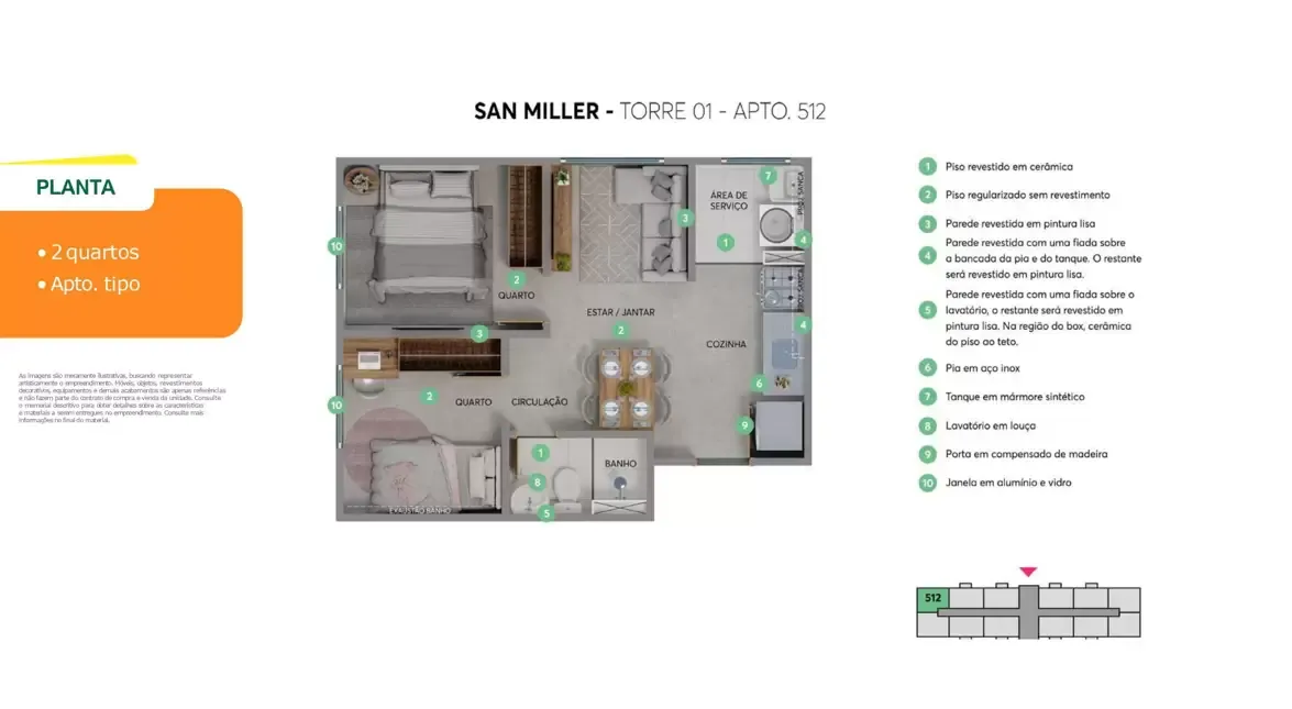San miller construtora mrv construção 35 metros 02 dormitóri