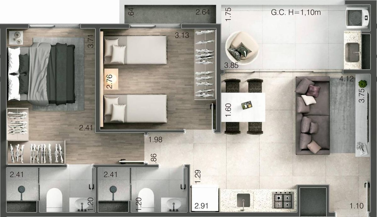 Hub 111 construtora canvas construção 54 metros 02 dormitóri