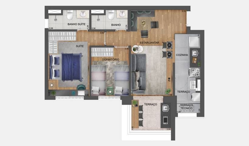 Hub brooklin construtora eztec pronto 66 metros 02 dormitóri