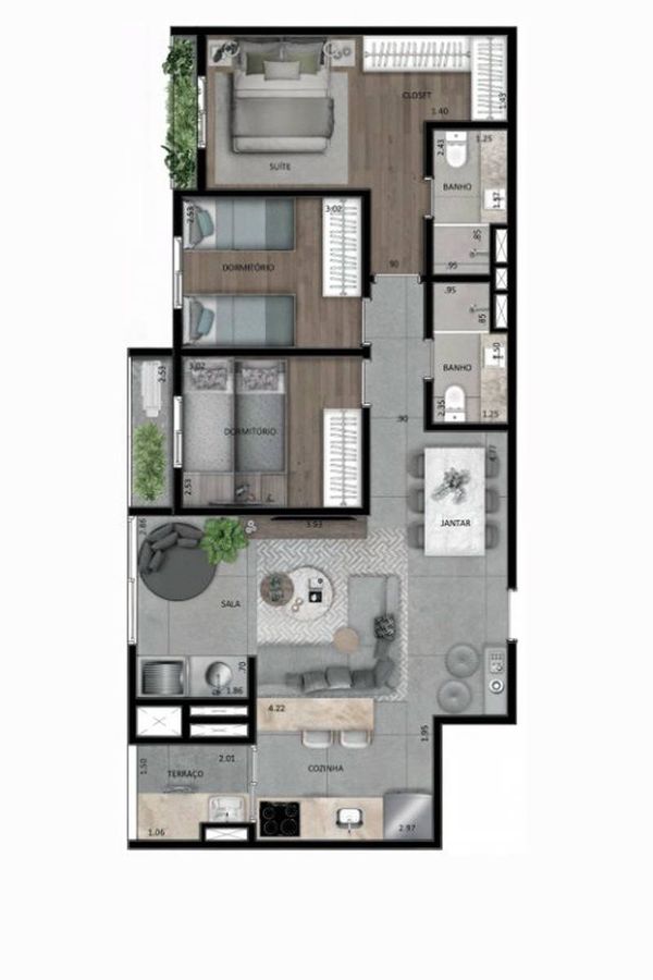 Iberius jardim são paulo construtora casado's 80 metros 03 d