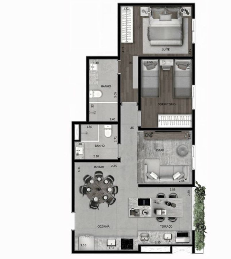 Iberius jardim são paulo construtora casado's 66 metros 03 d