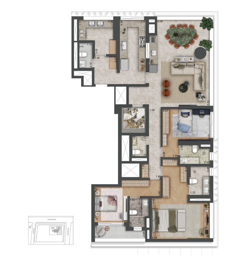 Autór jardins construtora benx construção 188 metros 03 suít