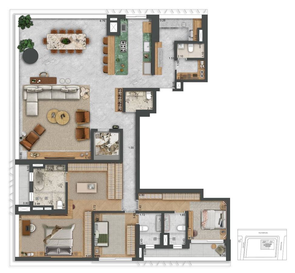 Autór jardins construtora benx construção 263 metros 03 suít