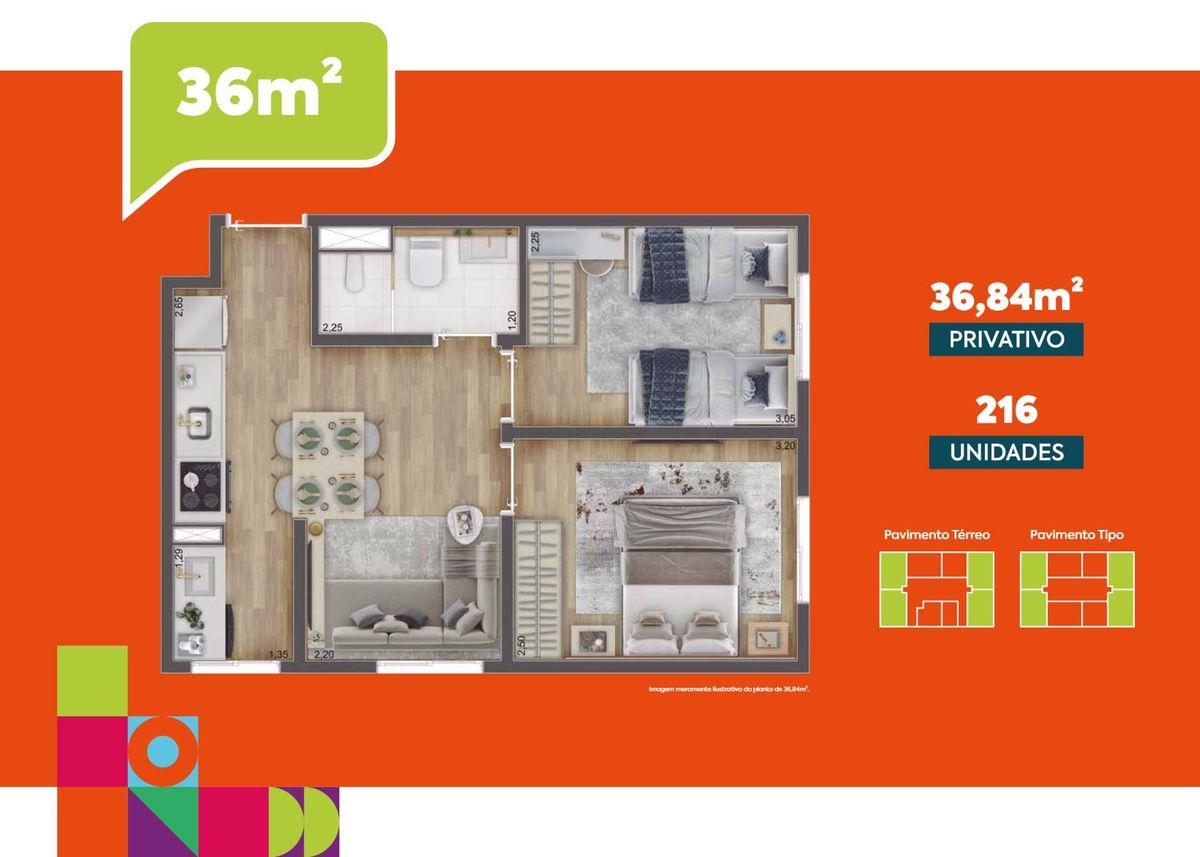 Pop granja construtora bp8 construção 36 metros 02 dormitóri