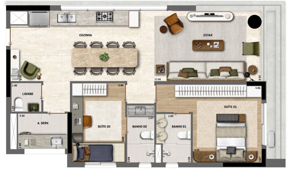 Blend 468 construtora sequóia construção 93 metros 02 suítes