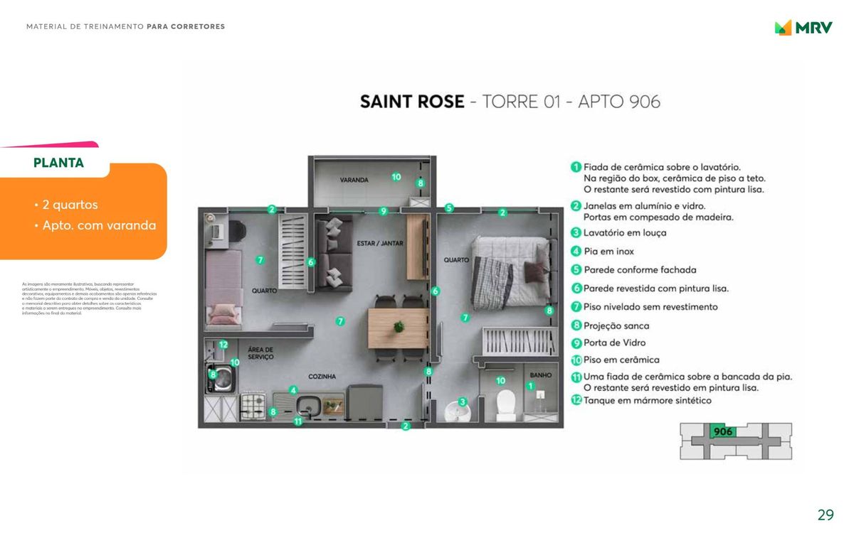Saint rose construtora mrv construção 38 metros 02 dormitóri