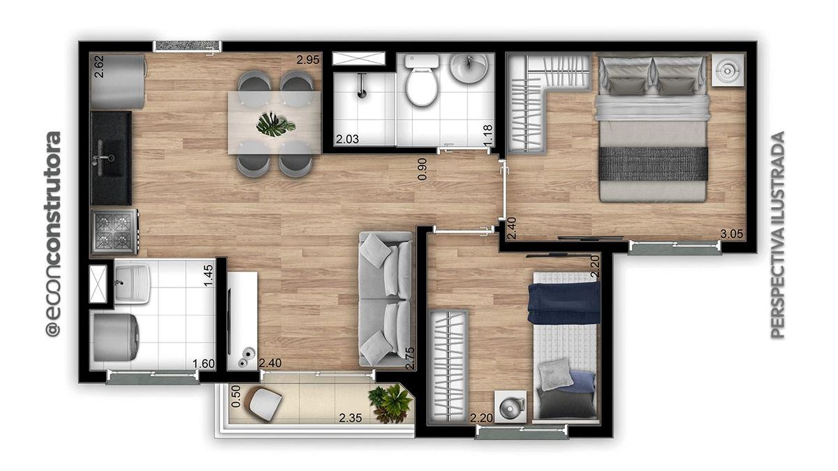 Inov zona sul construtora econ construção 37 metros 02 dormi