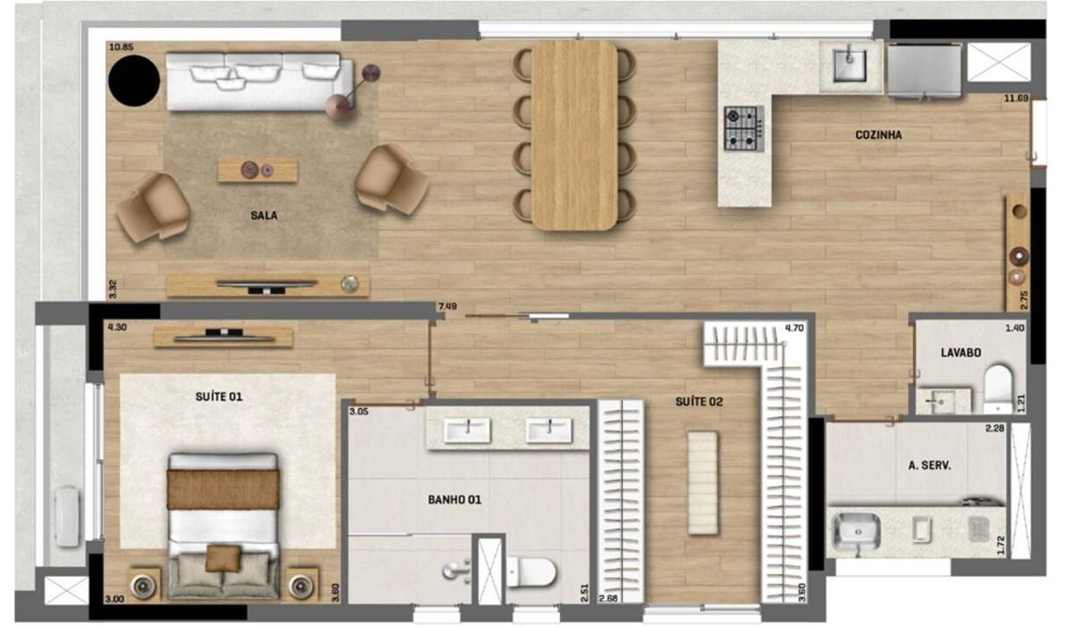 Blend 468 construtora sequóia construção 93 metros 02 suítes