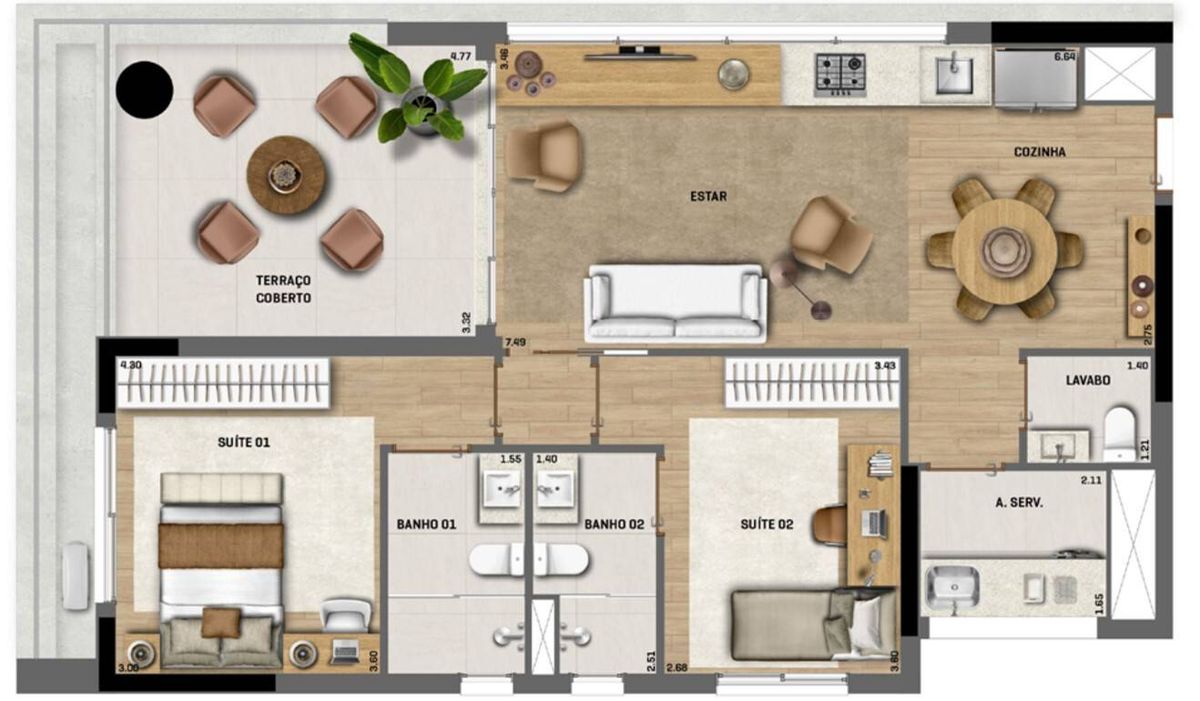 Blend 468 construtora sequóia construção 93 metros 02 suítes