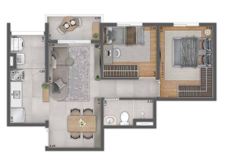Unni harmoni by plano e plano construção 47 metros 02 dormit