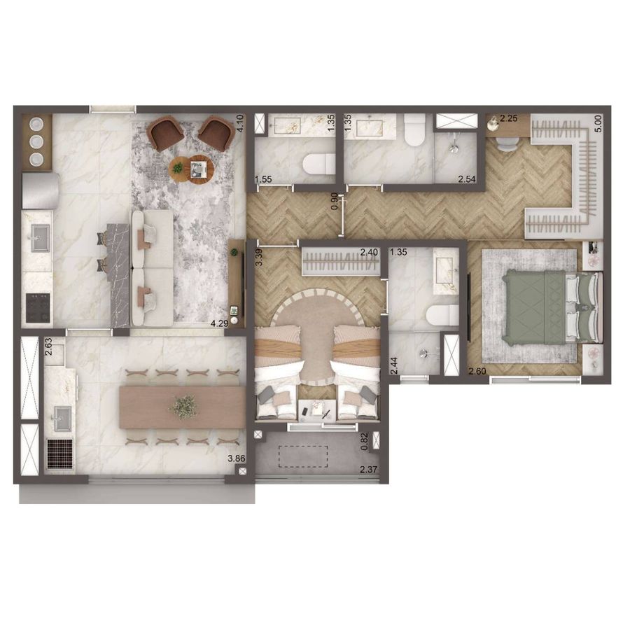 The residence brooklin by living construção 71 metros 02 dor