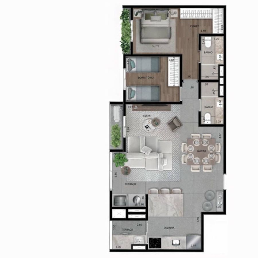 Iberius jardim são paulo construtora casado's 80 metros 03 d