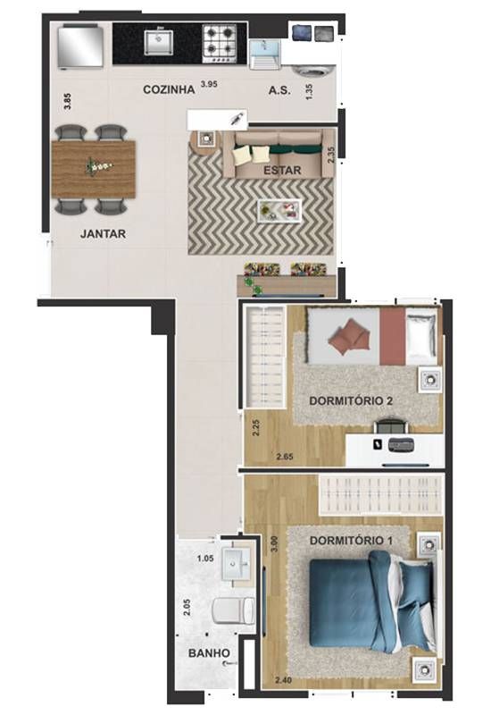 Neo santana construtora r.lico pronto 39 metros 02 dormitóri