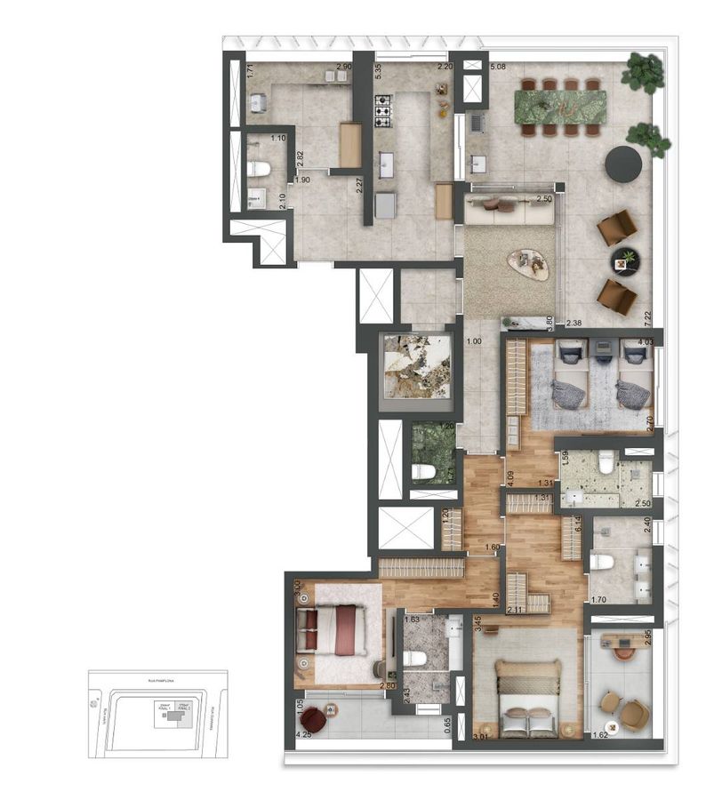 Autór jardins construtora benx construção 188 metros 03 suít