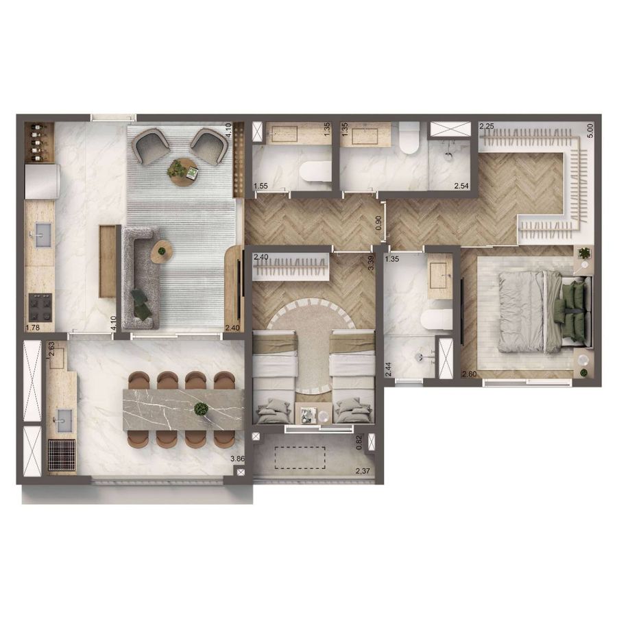 The residence brooklin by living construção 71 metros 02 dor