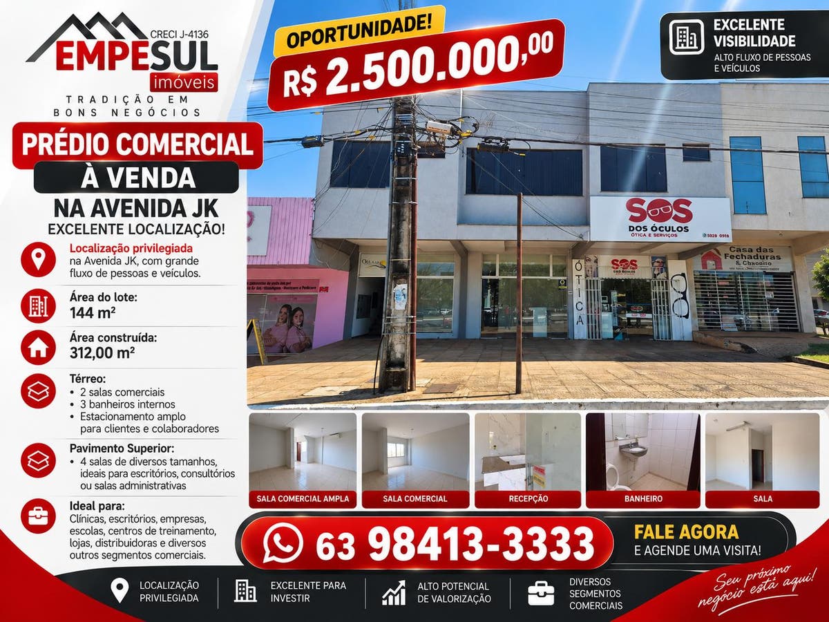 Vendo Prédio Comercial na JK – Excelente Localização! - Prédio em Plano Diretor Norte, Palmas - à venda - Empesul Imóveis