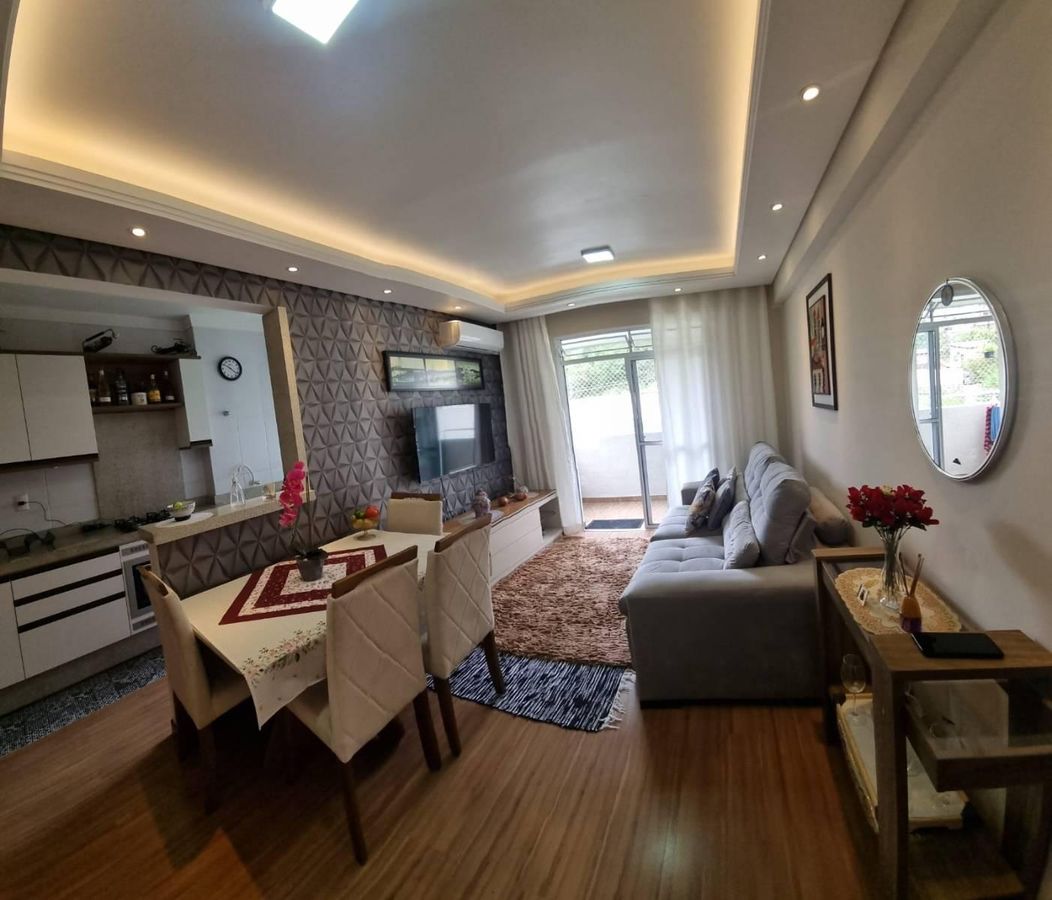 Apartamento à venda de 02 Dormitórios em Forquilhinhas | Sacada com churrasqueira, mobília e contato com a natureza