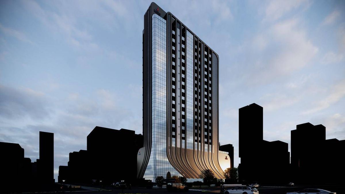 Modernismo fachada alto edifício