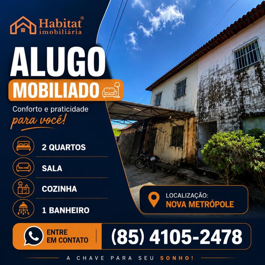 ALUGO APARTAMENTO MOBILIADO COM 2 QUARTOS NO NOVA METROPOLE - Apartamento em Nova Metrópole (Jurema), Caucaia - para locação - HABITAT CAUCAIA IMÓVEIS LTDA
