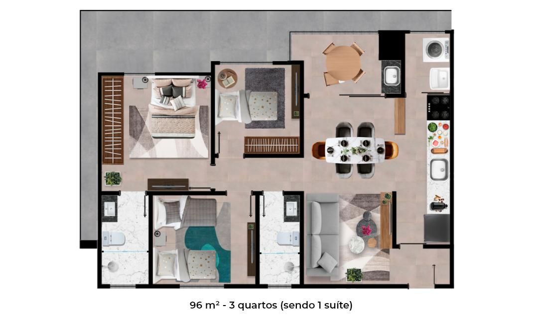 Apartamento com 3 quartos, Vila Romana - Sorriso