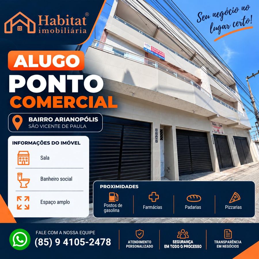 ALUGO PONTO COMERCIAL NO BAIRRO ARIANOPÓLIS - Comercial em Araturi (Jurema), Caucaia - para locação - HABITAT CAUCAIA IMÓVEIS LTDA