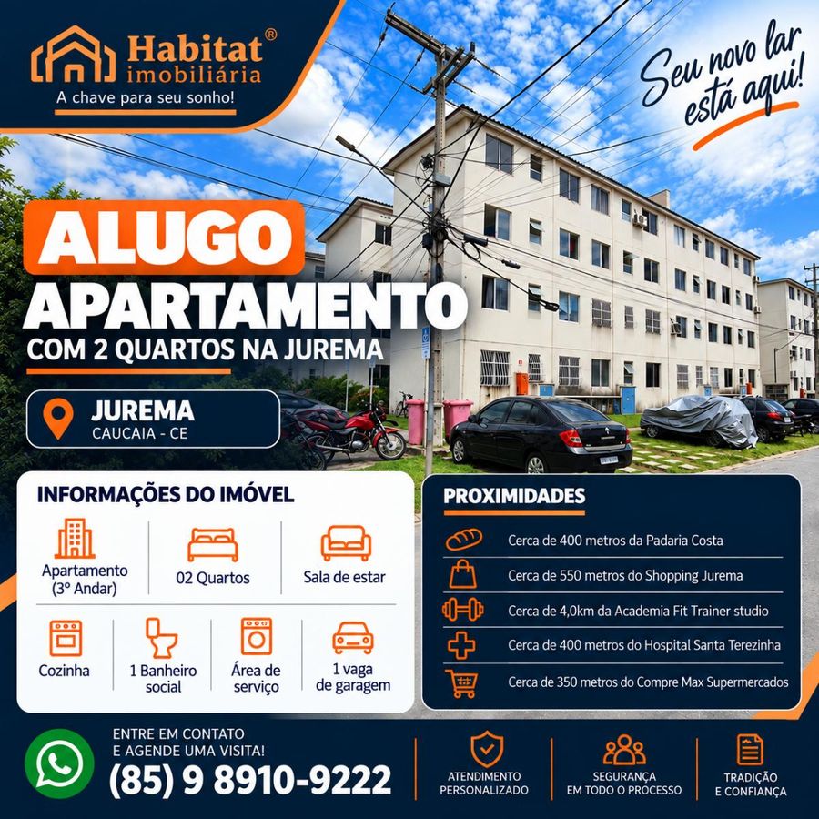 ALUGO APARTAMENTO COM 2 QUARTOS NO ARATURI - Apartamento em Araturi (Jurema), Caucaia - para locação - HABITAT CAUCAIA IMÓVEIS LTDA