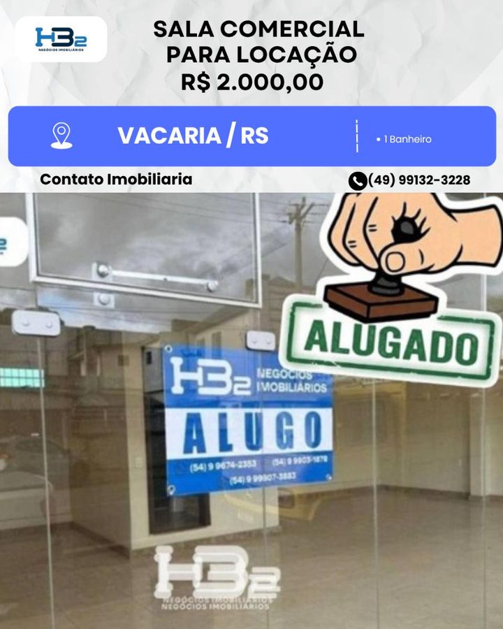 Sala Comercial para Locar Vacaria - Comercial em Vacaria - para locação - HB2 NEGOCIOS IMOBILIARIOS LTDA