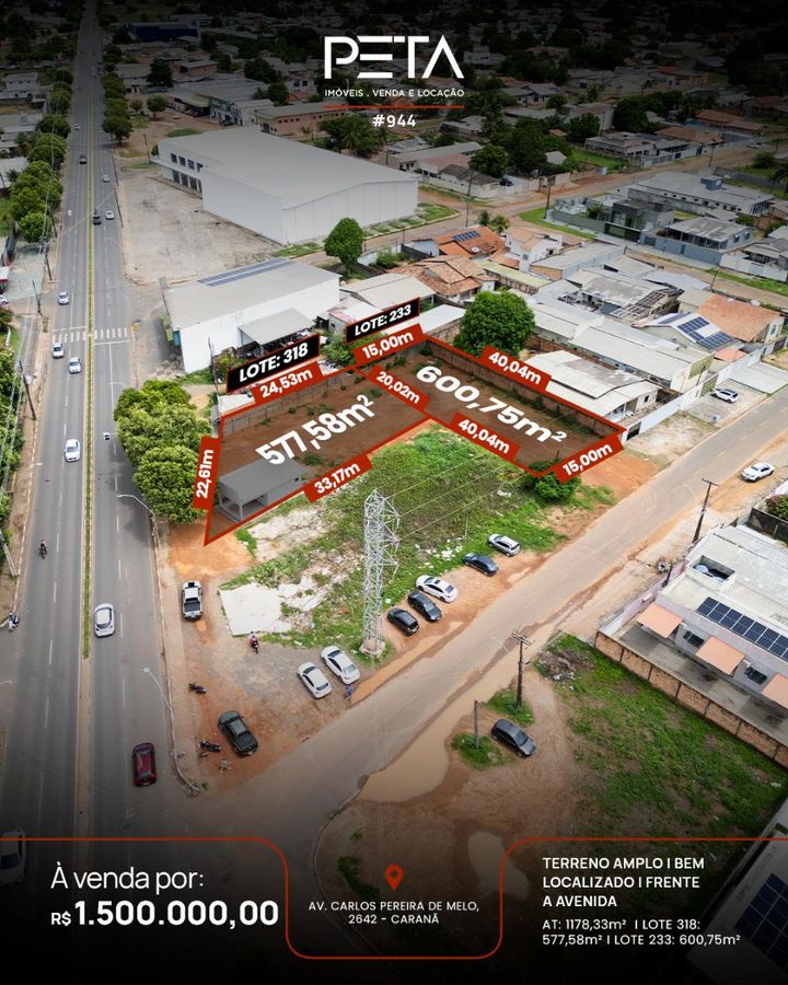 Lote/Terreno à Venda na Av. Carlos Pereira de Melo, Caranã - Boa Vista