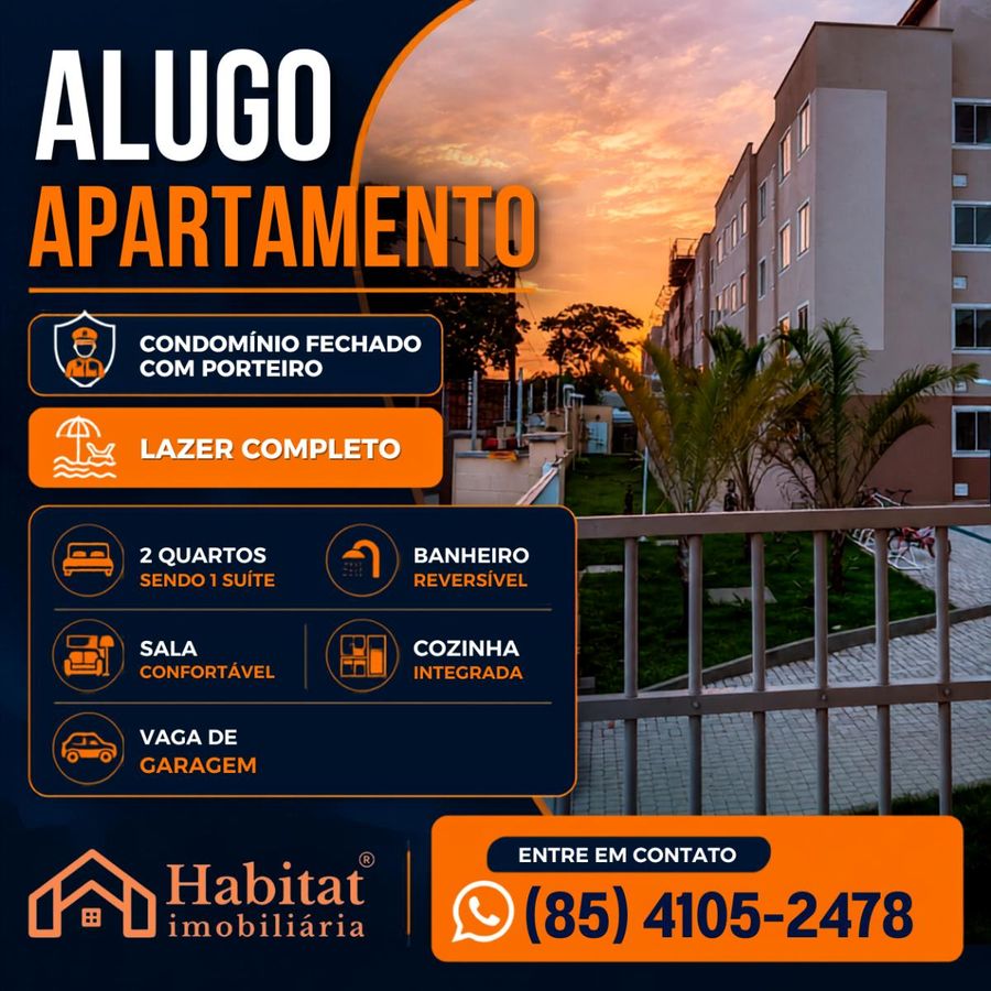 ALUGO APARTAMENTO EM CONDOMINIO COM 2 QUARTOS NA CIGANA - Apartamento em Cigana, Caucaia - para locação - HABITAT CAUCAIA IMÓVEIS LTDA