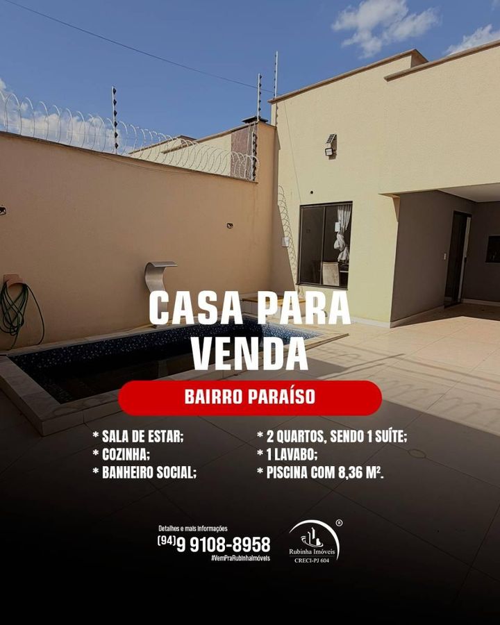 Bairro Paraiso | 2 quartos sendo 1 suíte - Casa em Bairro Paraíso, Parauapebas - à venda - Rubinha Sousa