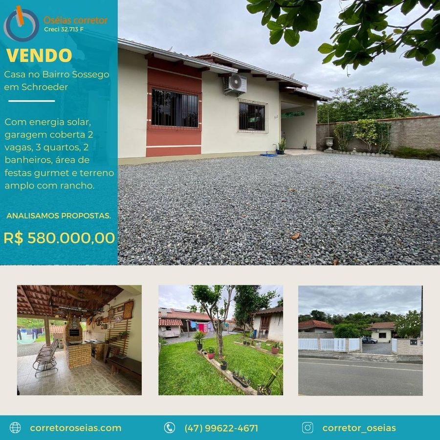 Casa com energia solar - Casa em Sossego, Schroeder - à venda - SONHO D`LAR IMOVEIS LTDA