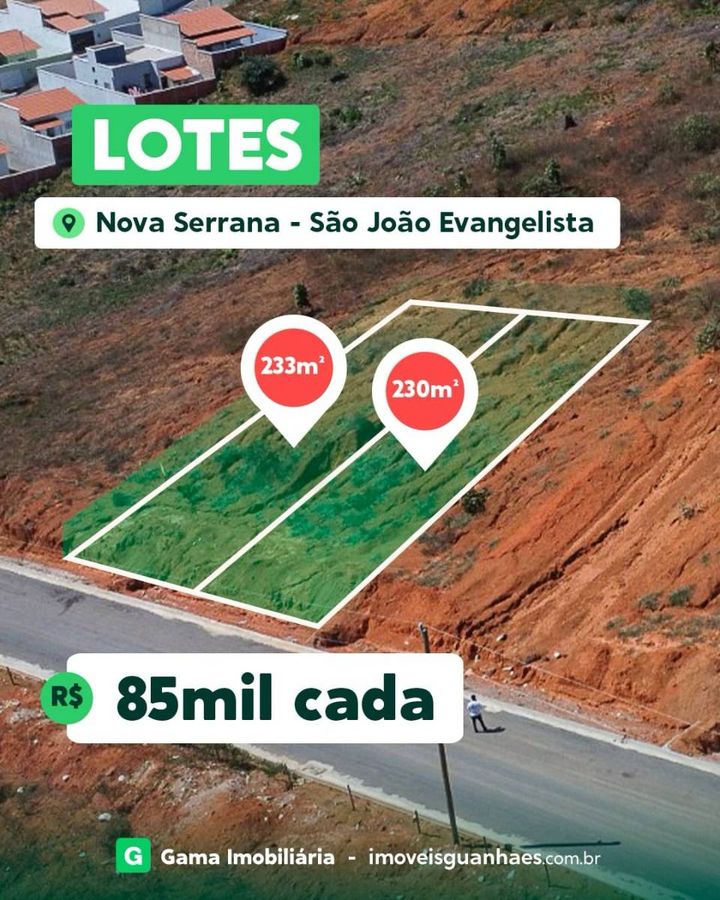 Oportunidade de lotes no Bairro Nova Serrana em São João Evangelista 📍 - Lote/Terreno em São João Evangelista - à venda - Gama Imobiliária