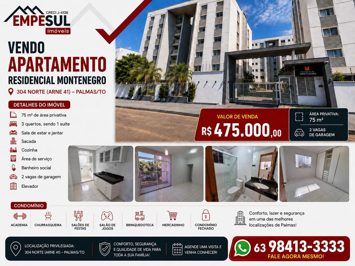 Vendo apartamento 3 quartos Residencial Monte negro