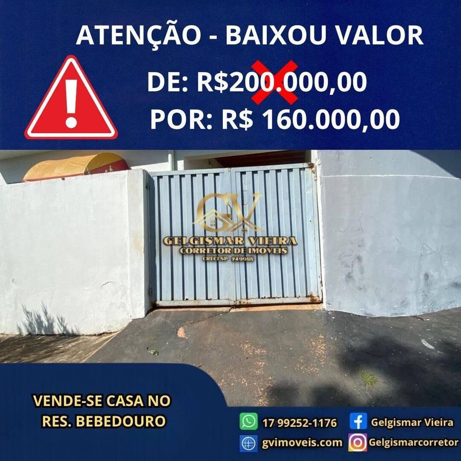 🏡 VENDE-SE CASA NO RESIDENCIAL BEBEDOURO - BEBEDOURO - SP 🏡 - Casa em Residencial Bebedouro, Bebedouro - à venda - Gelgismar Vieira