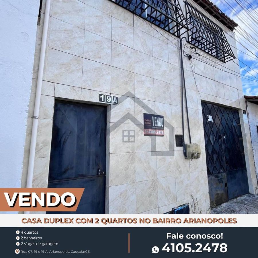 VENDO CASA DUPLEX NO ARIANOPOLES COM 4 QUARTOS - Casa em Arianópolis (Jurema), Caucaia - à venda - HABITAT CAUCAIA IMÓVEIS LTDA