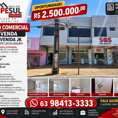 Vendo Prédio Comercial na JK – Excelente Localização! - Prédio em Plano Diretor Norte, Palmas - à venda - Empesul Imóveis