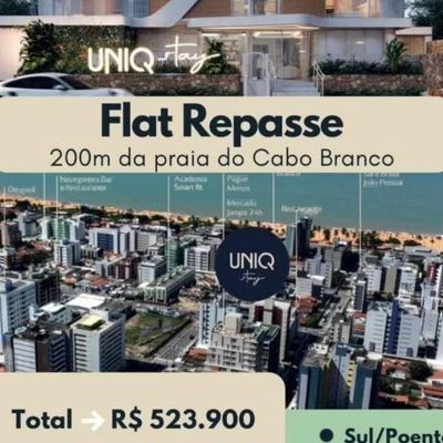 FLAT À VENDA POR REPASSE UNIQ STAY | CABO BRANCO - Flat/Loft/Estúdio em Cabo Branco, João Pessoa - à venda - Pedro Soares Imóveis