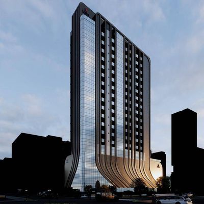 Modernismo fachada alto edifício