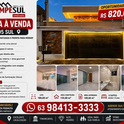 Vendo Casa Moderna e com automação na 505 Sul