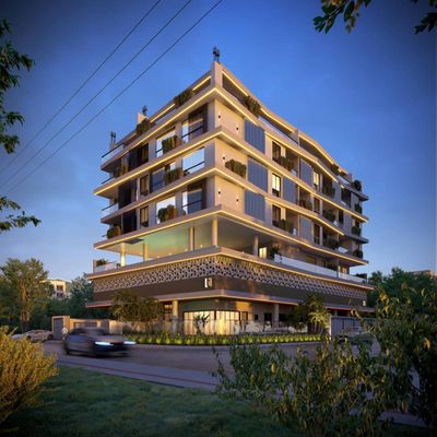fachada moderna de edifício com iluminação